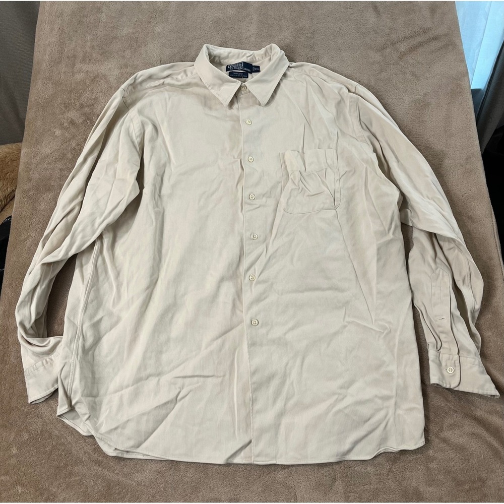 Vtg Polo Ralph Lauren Blake Shirt Men's 2XL Cream Silk Blend Button-Up L/S EUC